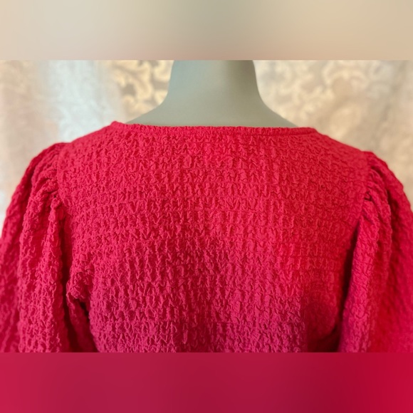 Anthropologie Maeve Textured Balloon-Sleeve Top In Pink, Large - Picture 4 of 6